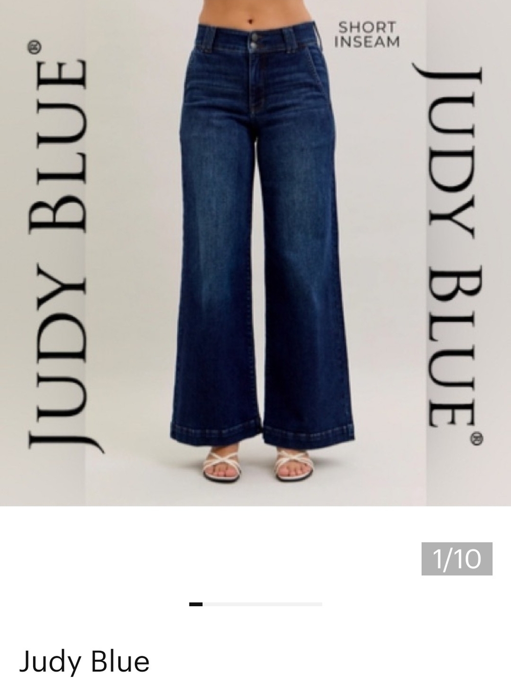 Judy Blue Dark Blue High-Rise Wide Leg Trouser Jeans Short Inseam
